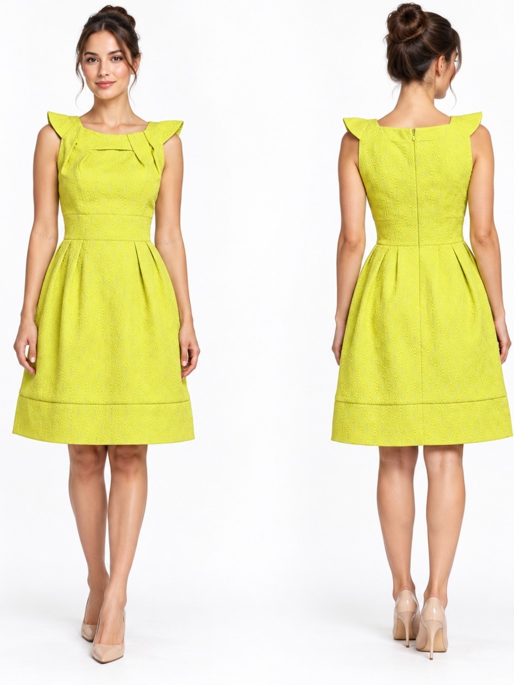 K Studio Chartreuse Lime Green Jacquard Fit & Flare Keyhole Dress Size 6